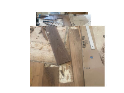 Damaged hardwood flooring before repair - Montana Avenue Santa Monica