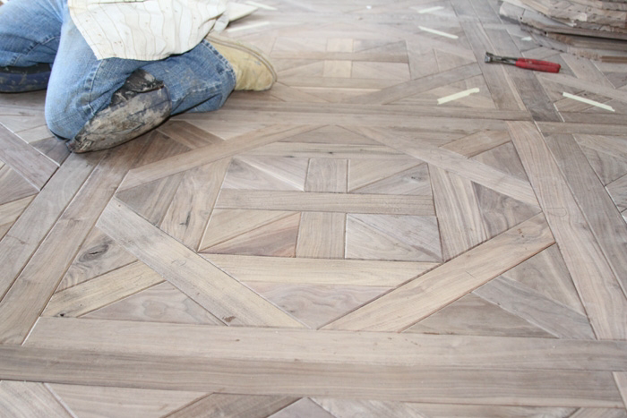 Parquet herringbone wood floor Los Angeles luxury home
